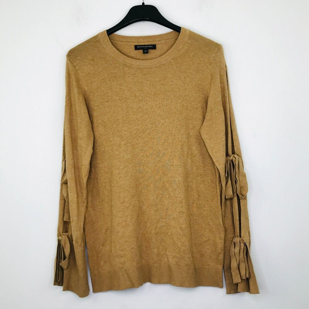 Banana Republic Women's Medium Sweater Brown Bow Slit Sleeve Knit Pullover CC12